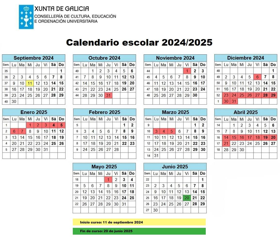 Calendario Escolar 2024 2025 Galicia - Image To U