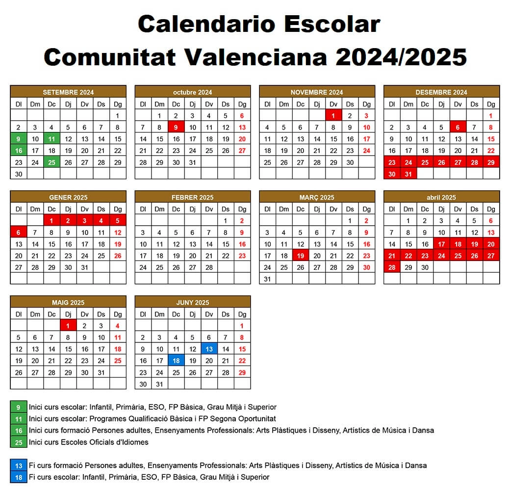 calendario escolar comunidad valenciana 2024 2025
