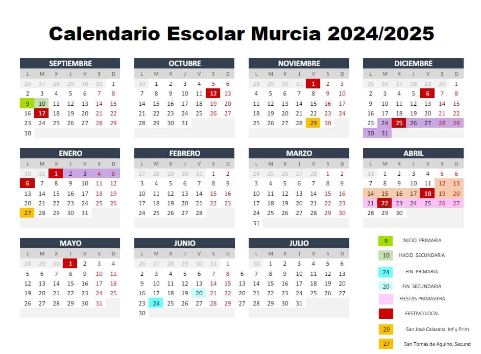 calendario escolar murcia 2024 2025