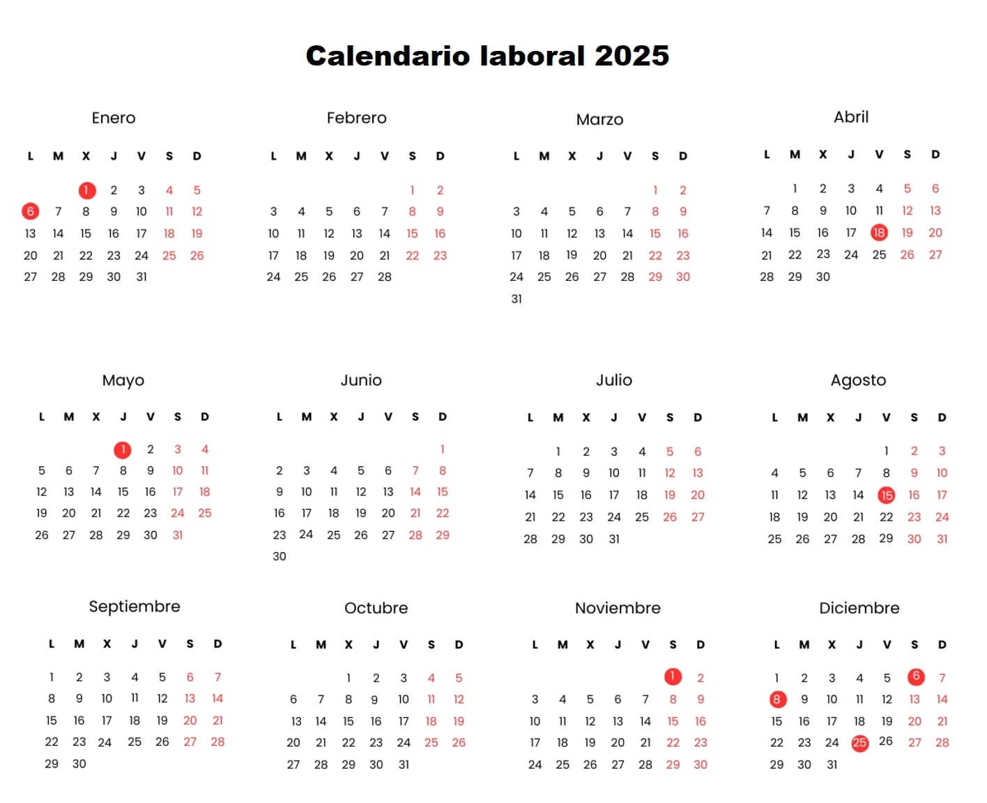 calendario laboral espana 2025 festivos comunes autonomicos