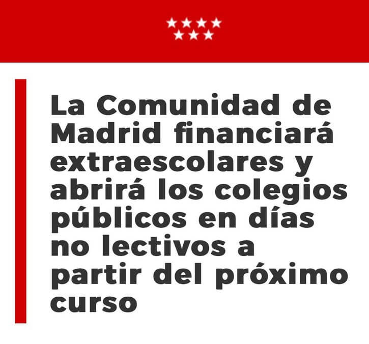 extraescolares apertura colegios publicos comunidad madrid 2024 2025